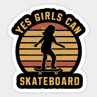 Yes Girls Can Skateboard. Skateboarding Sticker